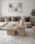 DUSON デュソン テーブル 2点セット トラバーチン調 コーヒーテーブル＋サイドテーブル