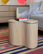 SALANTI サランティ コーヒーテーブル 2点セット ナチュラルラタン収納 ネストテーブル 不規則形 100×72×45cm・50×37×38cm