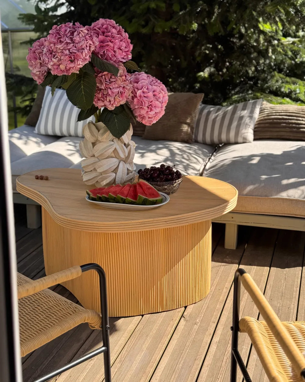 SALANTI サランティ コーヒーテーブル 2点セット ナチュラルラタン収納 ネストテーブル 不規則形 100×72×45cm・50×37×38cm