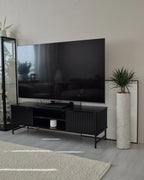 GLASTONBURY テレビボード ブラック 幅140cm｜レトロ調 収納棚付き TV台 配線管理対応