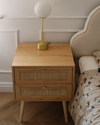 Perote ペローテ ナイトテーブル 2引き出し ラタン前面 ライトブラウン