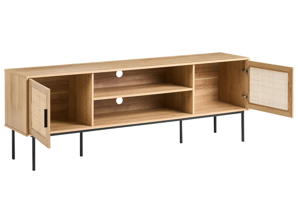 PASCO ラタン調テレビボード 180cm ライトブラウン｜籐編み風扉・収納付き TV台（～70インチ対応）