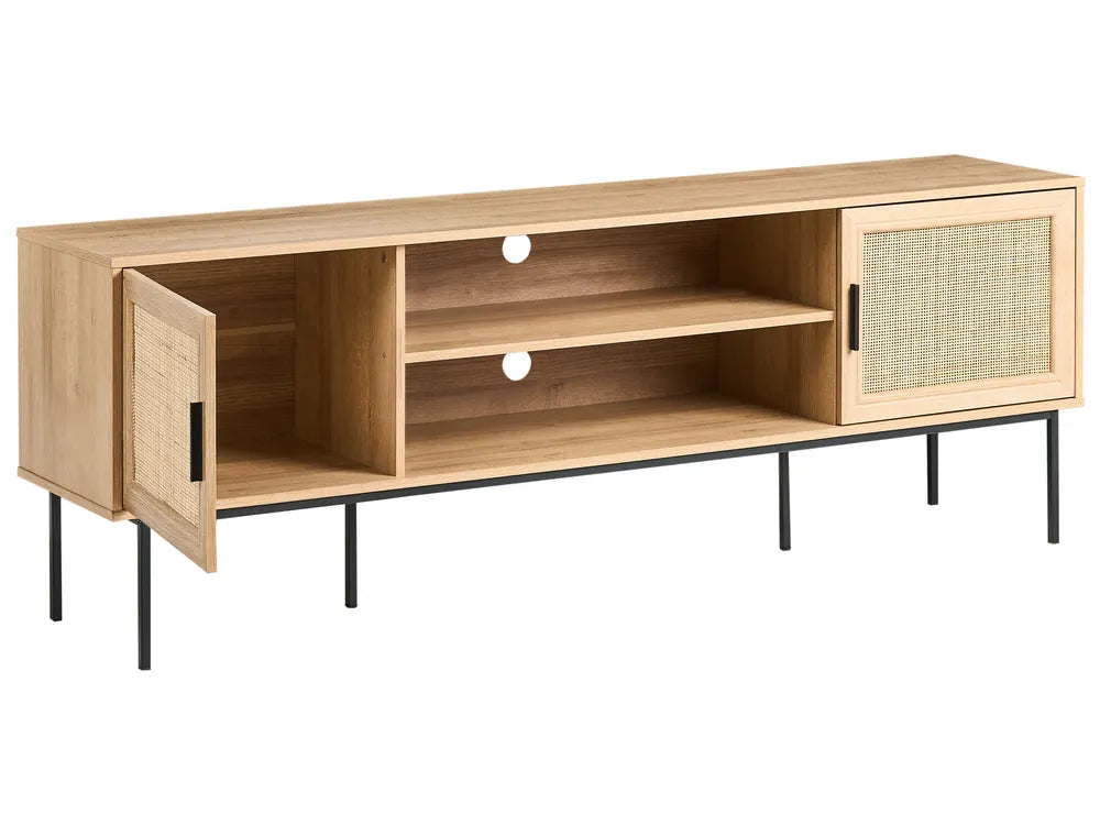 PASCO ラタン調テレビボード 180cm ライトブラウン｜籐編み風扉・収納付き TV台（～70インチ対応）