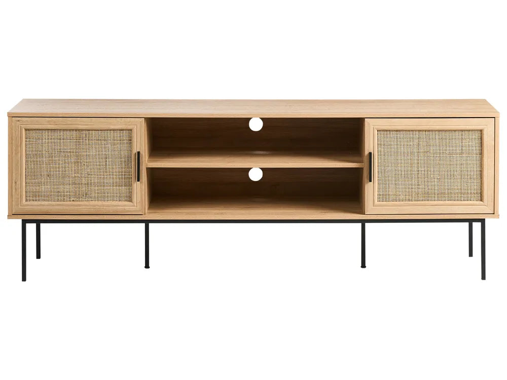 PASCO ラタン調テレビボード 180cm ライトブラウン｜籐編み風扉・収納付き TV台（～70インチ対応）