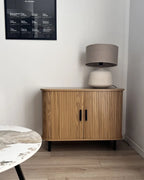 BRADLEY サイドボード ブラウン 引き戸収納 レトロ調 木目調キャビネット