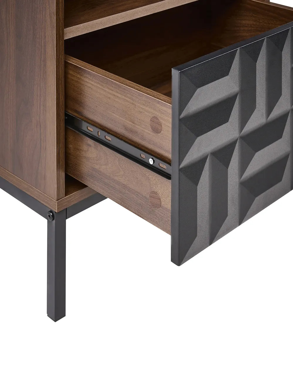 ジオメトリック柄 1引き出し ナイトテーブル ダークブラウン