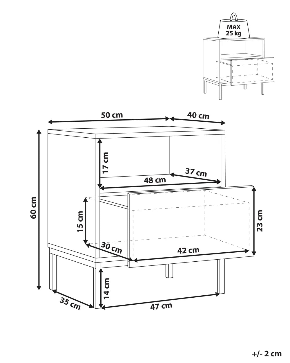 ジオメトリック柄 1引き出し ナイトテーブル ダークブラウン