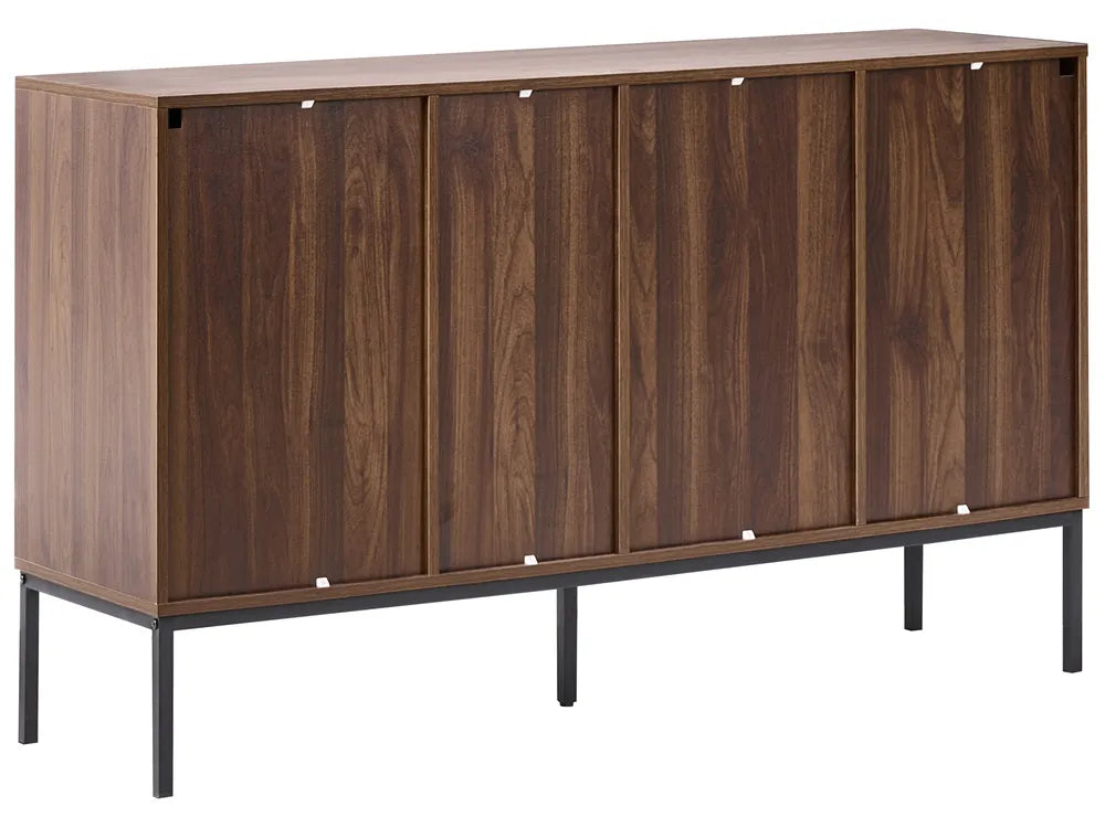 CARAQUET ワインキャビネット ダークブラウン ワインラック付き 幾何学模様扉 MDF×スチール 140×40×85cm