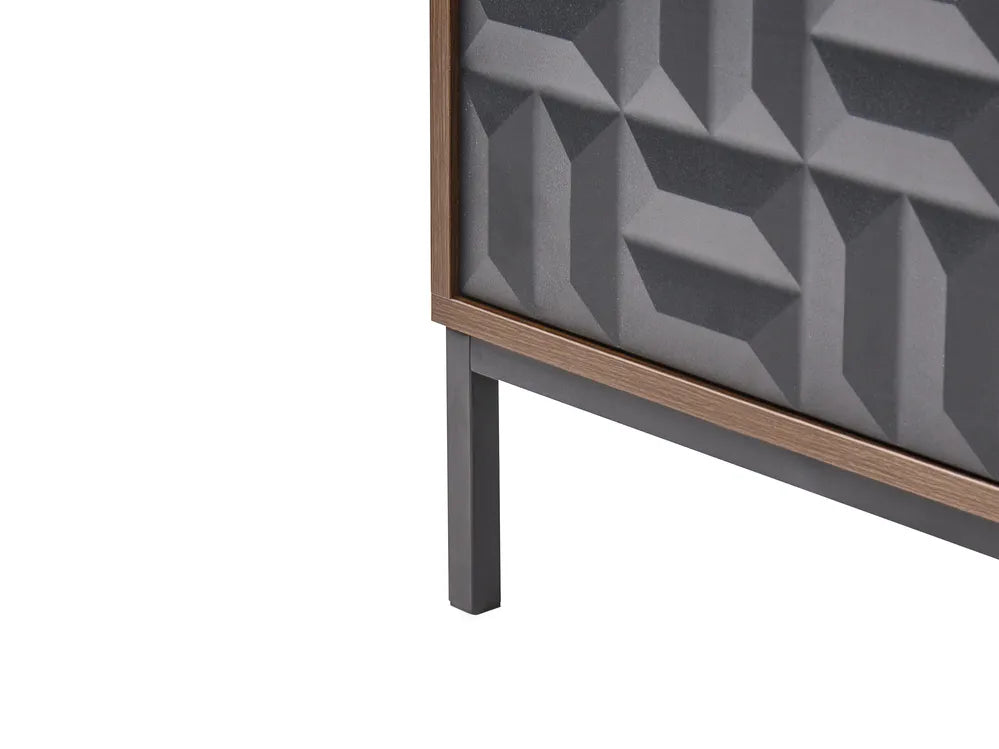 CARAQUET ワインキャビネット ダークブラウン ワインラック付き 幾何学模様扉 MDF×スチール 140×40×85cm