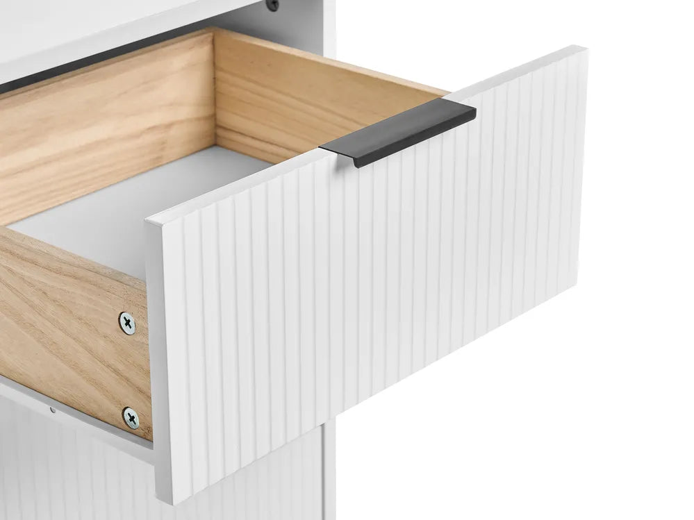 LEDUC 7段チェスト ホワイト 縦リブ（リブ加工）フロント MDF製本体 メタル脚 収納サイドボード