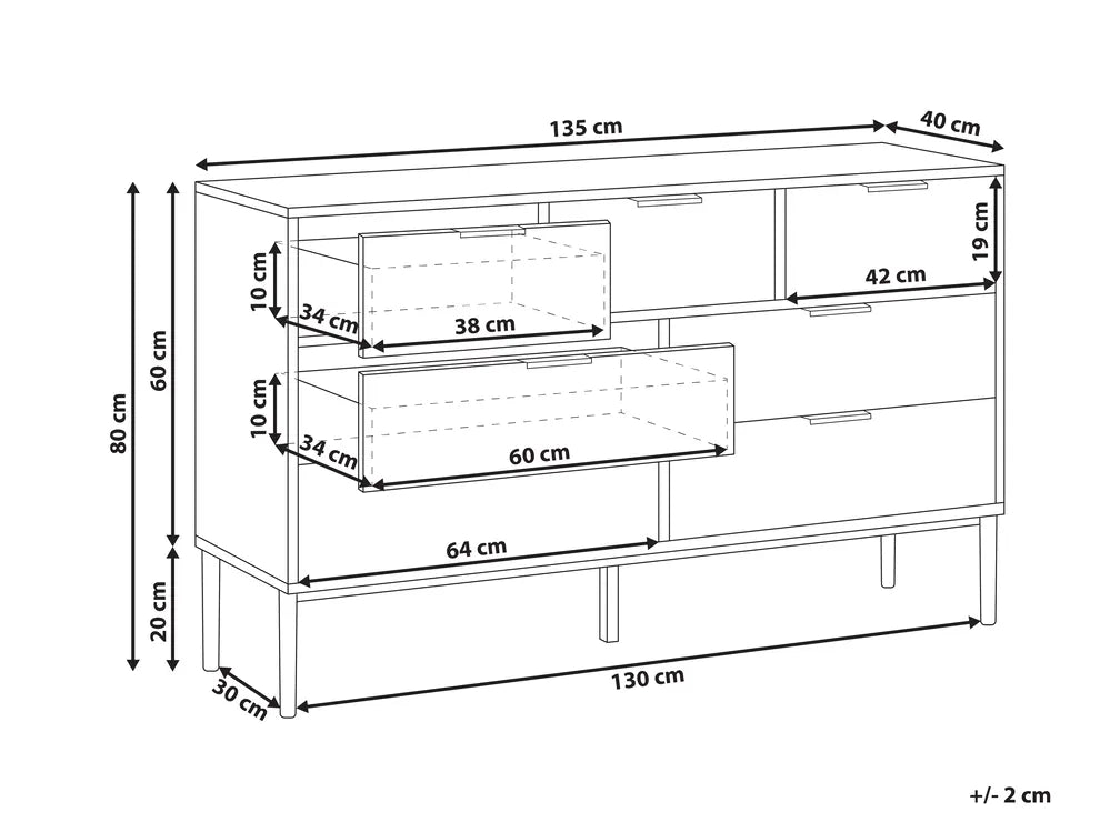 LEDUC 7段チェスト ホワイト 縦リブ（リブ加工）フロント MDF製本体 メタル脚 収納サイドボード