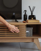 TOLEDO テレビボード ブラウン レトロ木製テレビ台 スライド扉・配線収納付き 耐荷重80kg