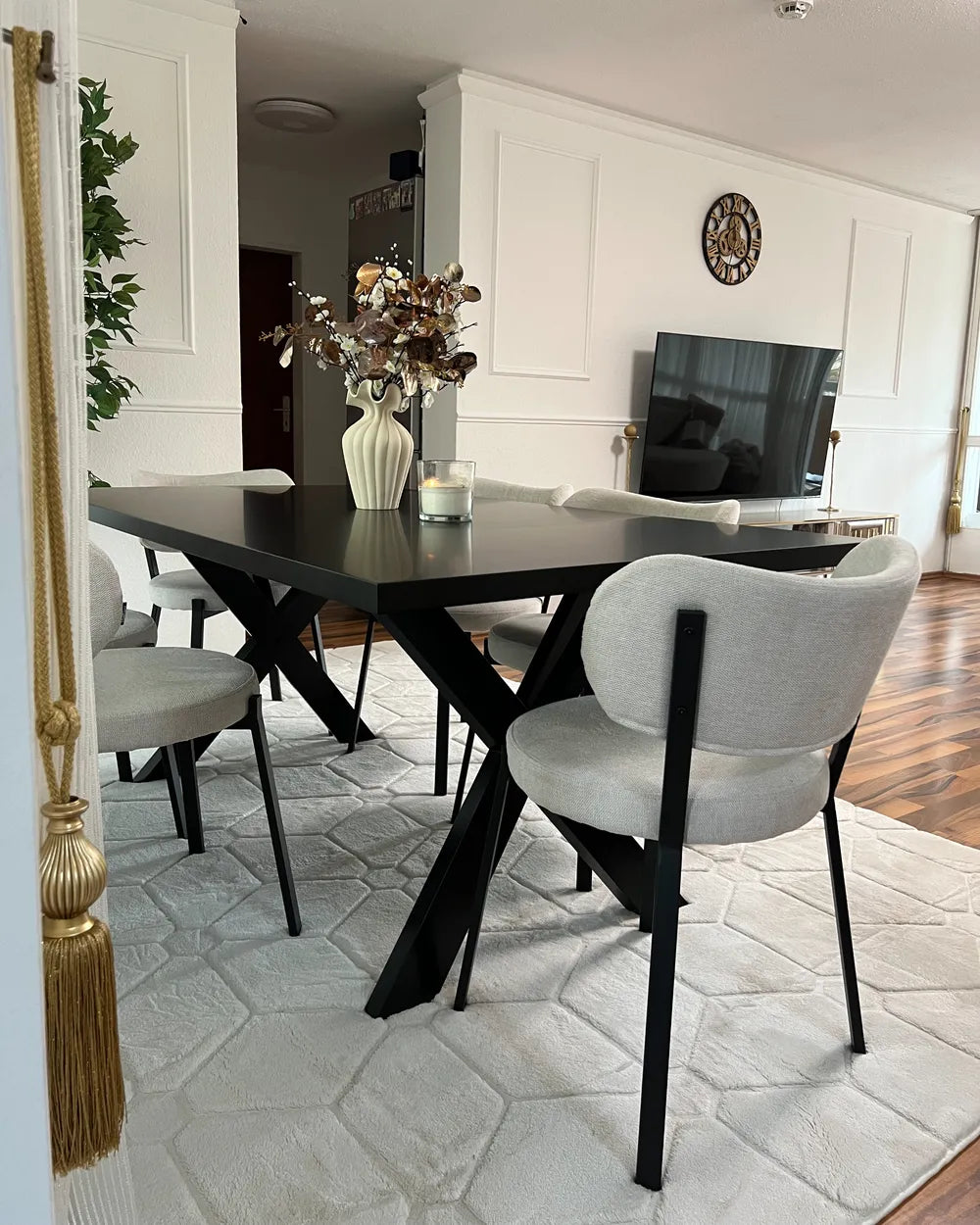 LISALA キッチンテーブル ブラック 180×100cm 8人用