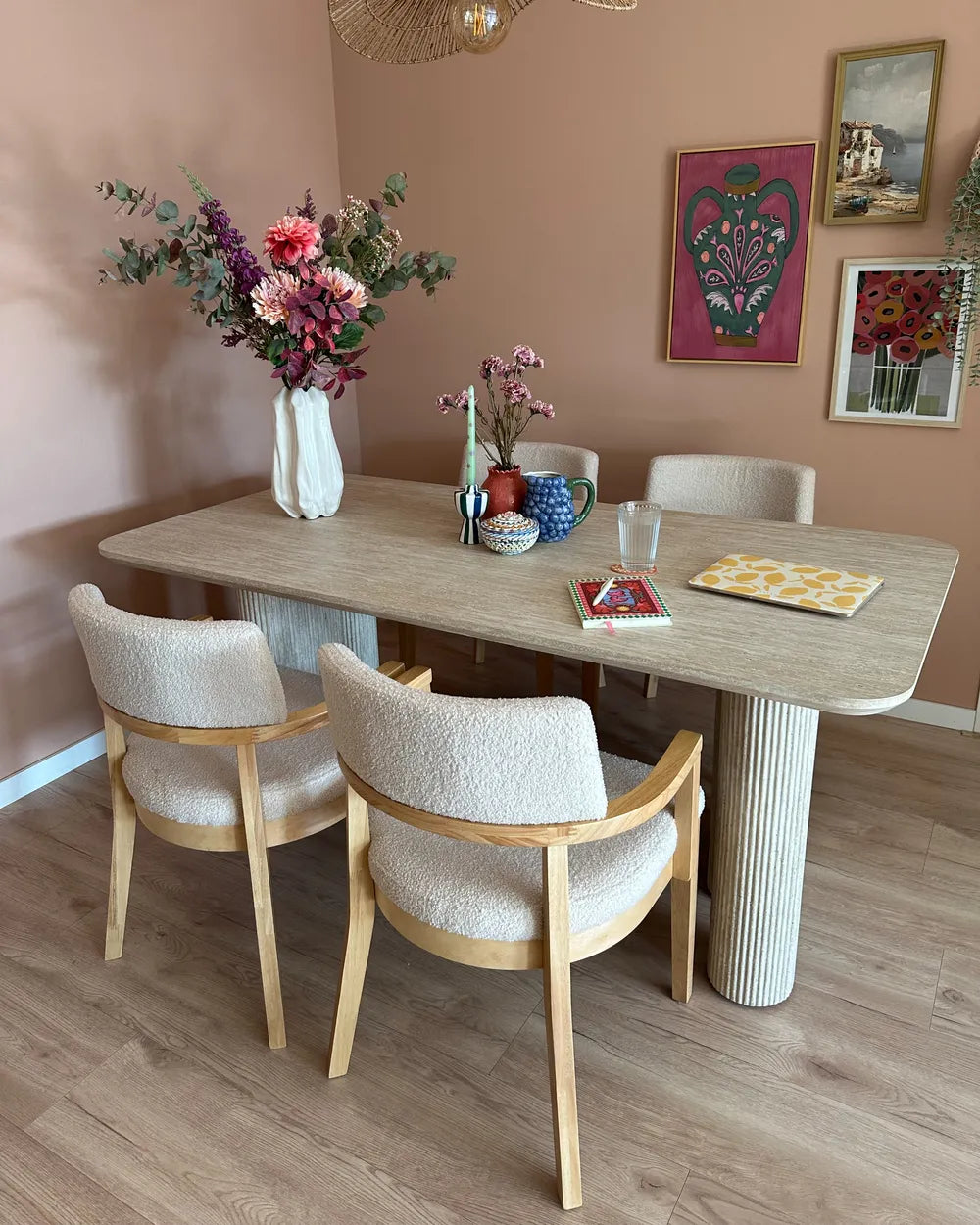 BARROY ダイニングテーブル トラバーチン調 180×90cm