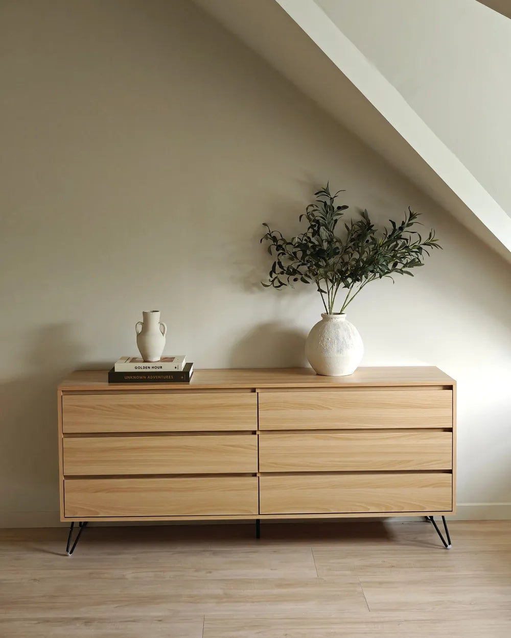 CARDIGAN チェスト タンス 6段引き出し ライトブラウン 木目調収納キャビネット ベッドルーム・リビング用