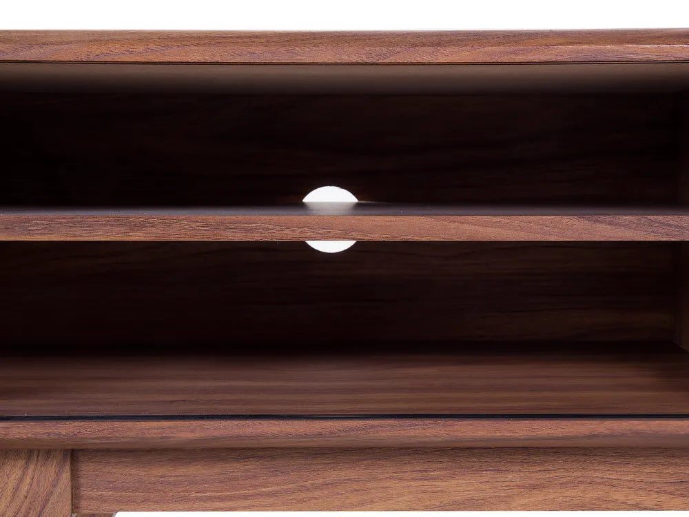 BUFFALO テレビボード ブラウン×ホワイト ミッドセンチュリーモダン スライド扉 テレビ台 MDF製 配線収納付き ～55型対応