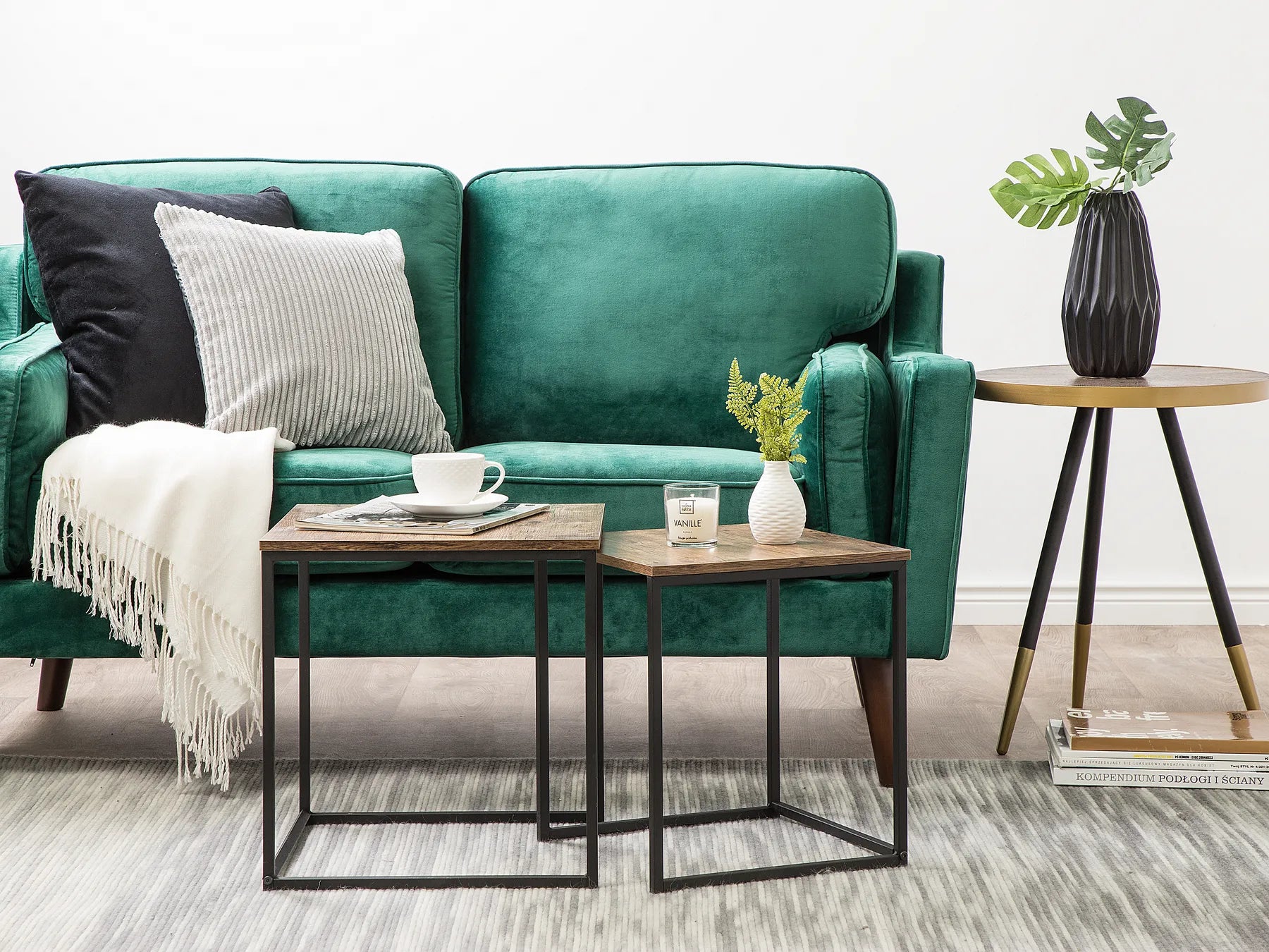 DENNY デニー サイドテーブル 2点セット ダークブラウン MDF製 正方形 メタルフレーム 40×40×42cm・35×35×39cm