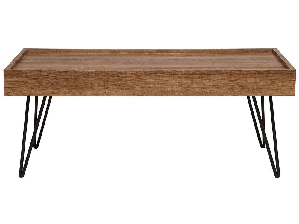 WELTON ウェルトン コーヒーテーブル ダークブラウン MDF製 長方形 ヘアピンメタル脚 100×60×43cm