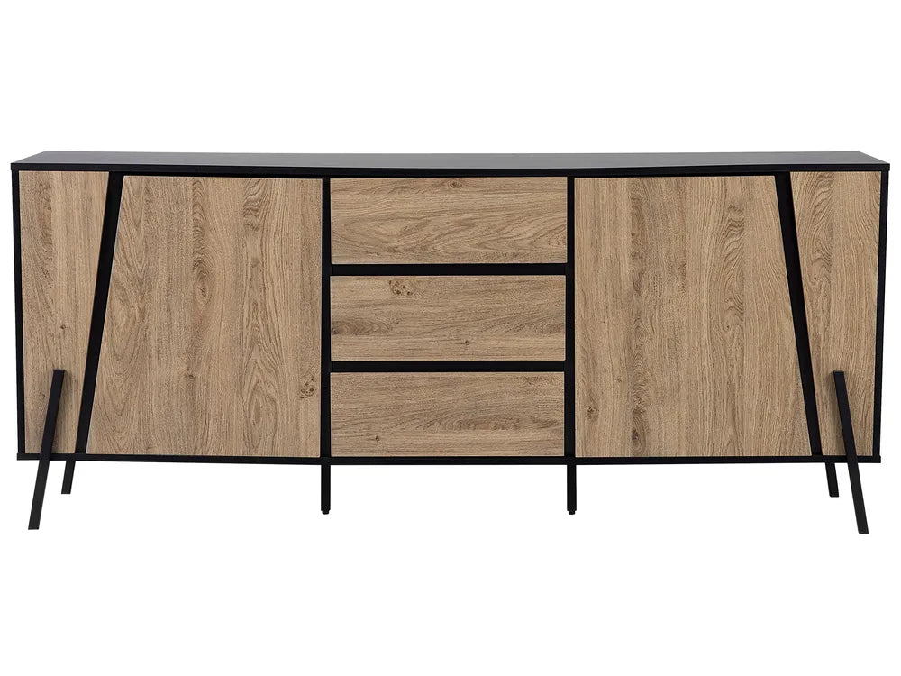 BLACKPOOL サイドボード ブラウン／ブラック 2枚扉 引き出し付き モダン ハイボードキャビネット