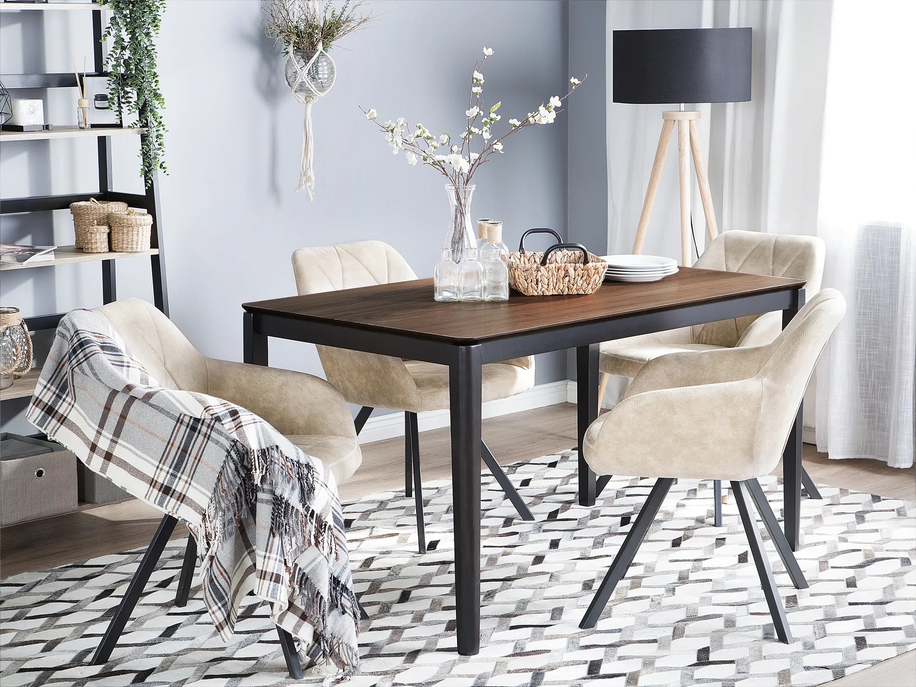 CEDAR ダイニングテーブル ダークウォールナット 135×80cm 長方形 MDF天板 ラバーウッド脚