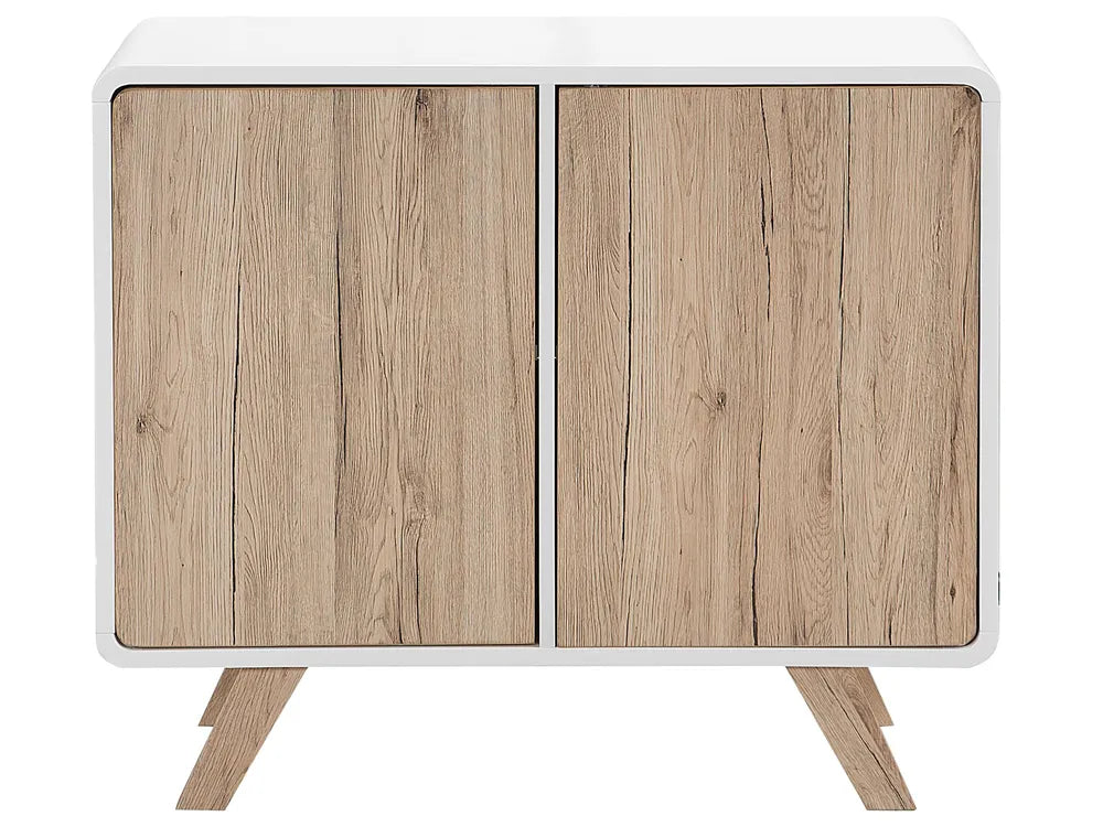 MILO ハイボードキャビネット ホワイト 木製脚 レトロ調 北欧風 収納キャビネット 棚付き