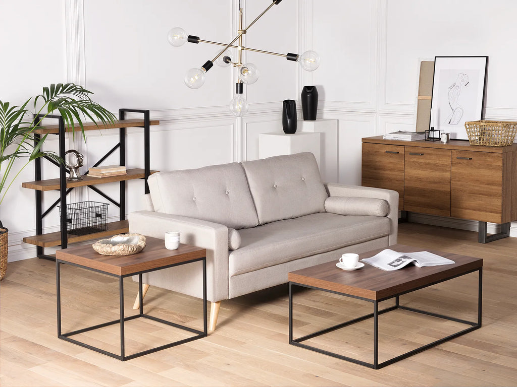 インダストリアル コーヒーテーブル メタルフレーム ダークブラウン