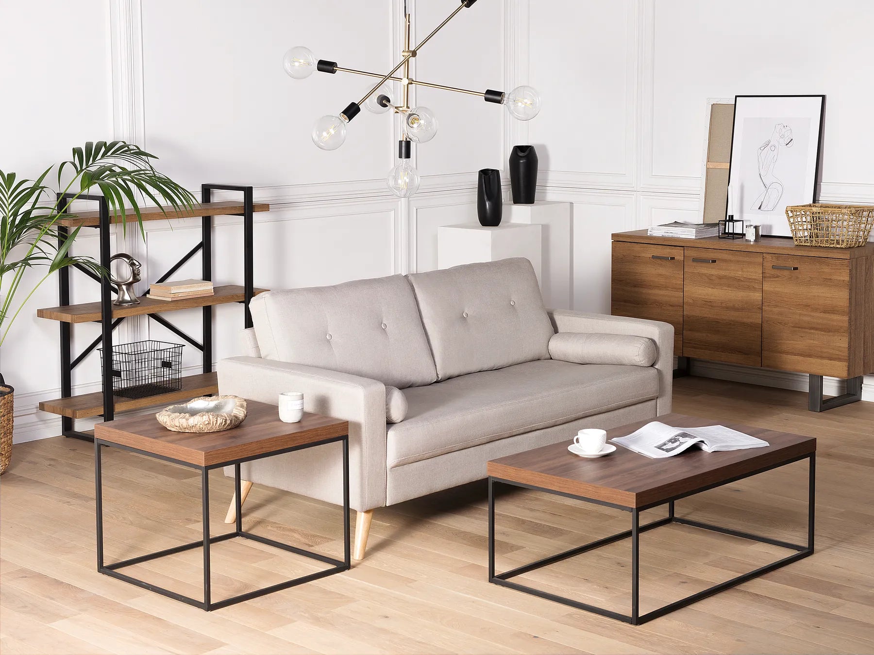 インダストリアル コーヒーテーブル メタルフレーム ダークブラウン