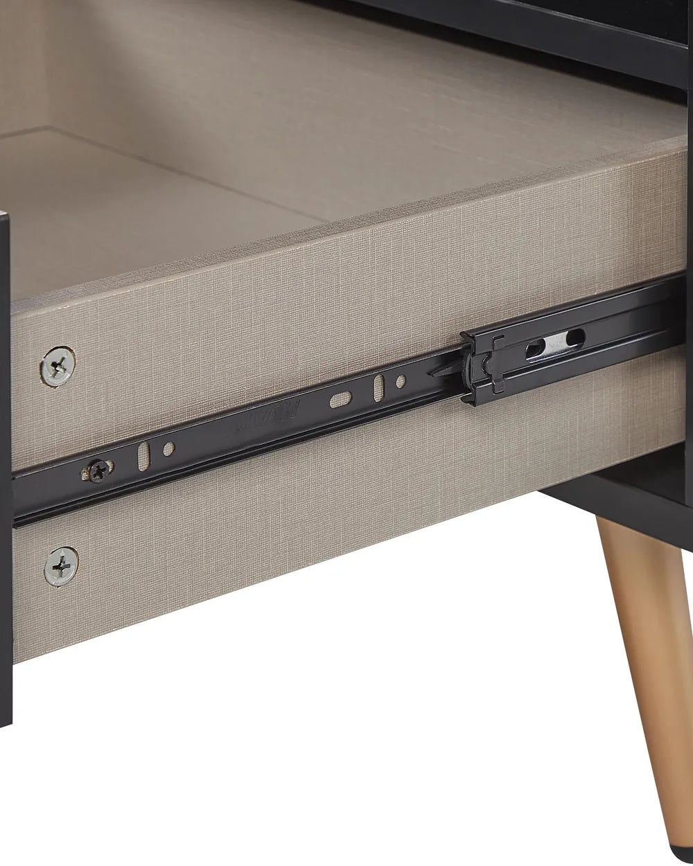 INDIO インディオ ナイトテーブル 1引き出し ブラック ゴールドアクセント モダン収納サイドテーブル