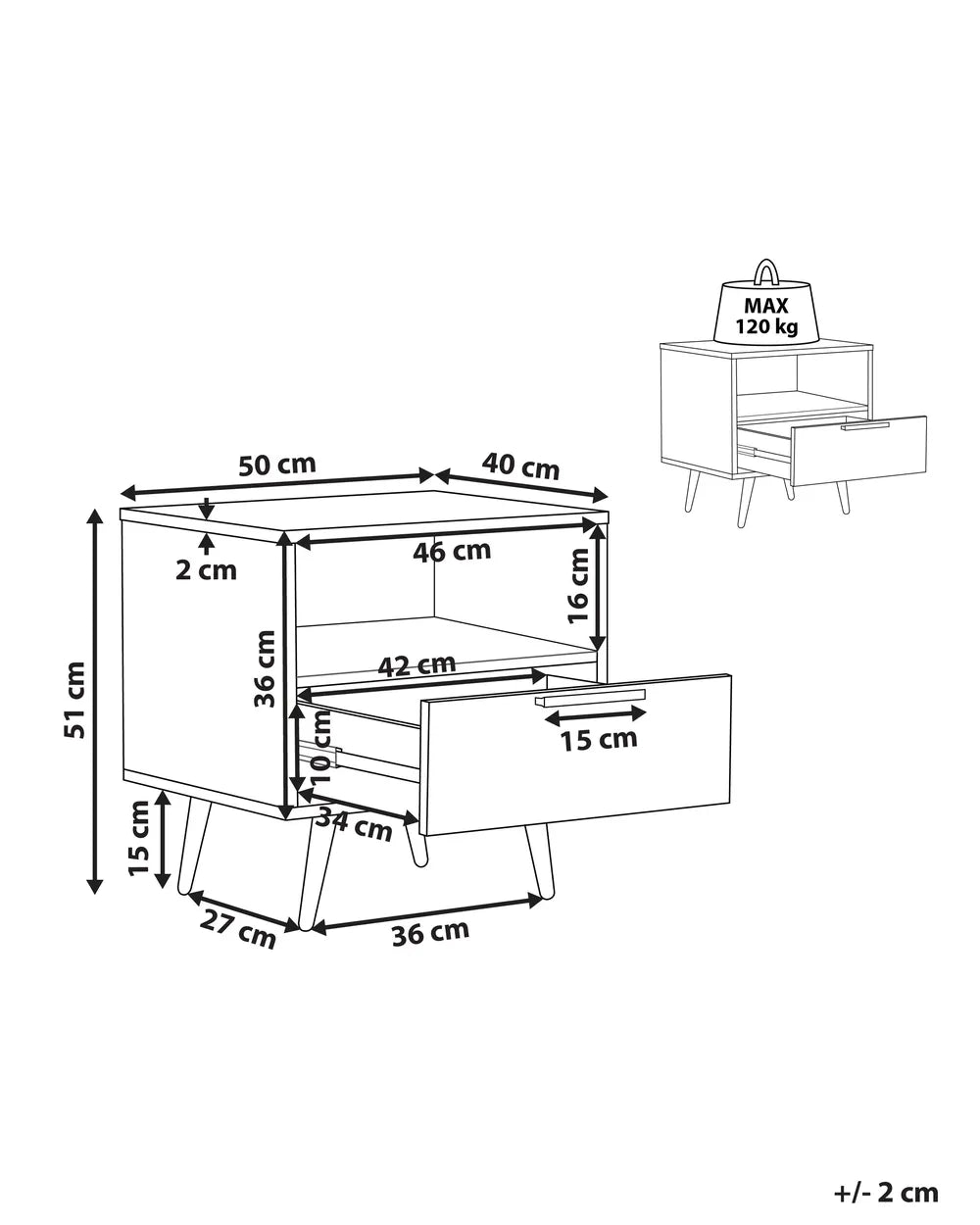 INDIO インディオ ナイトテーブル 1引き出し ブラック ゴールドアクセント モダン収納サイドテーブル