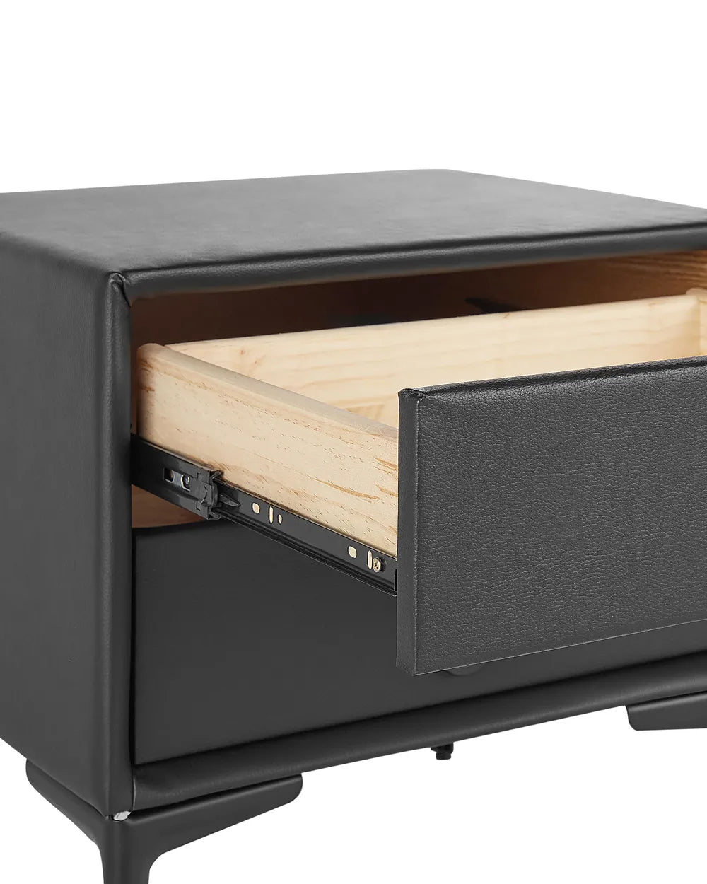 SEZANNE セザンヌ ナイトテーブル 2引き出し 合成レザー張り ブラック メタル脚