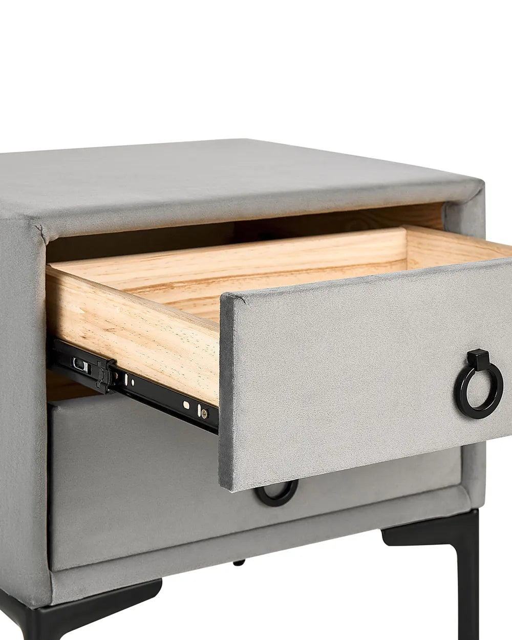 SEZANNE セザンヌ ナイトテーブル 2引き出し ベルベット張り グレー メタル脚