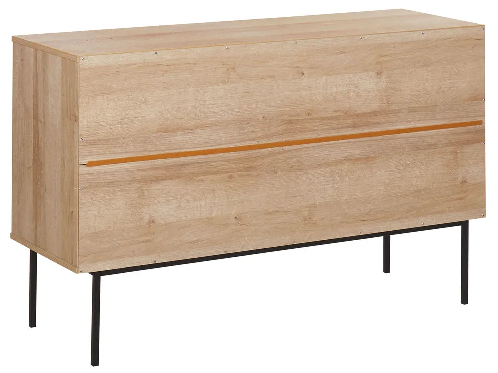 PASCO サイドボード ライトブラウン 2枚扉 ラタン調前板 ブラックメタル脚