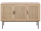 PASCO サイドボード ライトブラウン 2枚扉 ラタン調前板 ブラックメタル脚