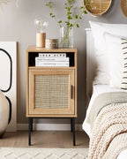 PASCO パスコ ナイトテーブル ラタン扉付き ウィッカーフロント ライトブラウン メタル脚