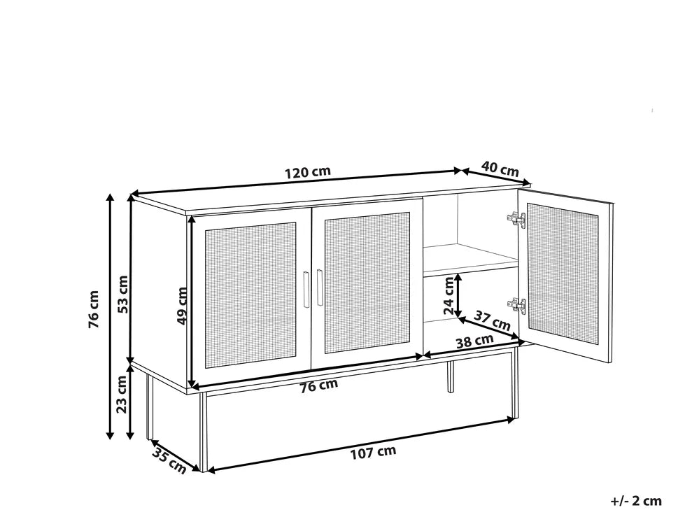 PASCO サイドボード ライトブラウン 2枚扉 ラタン調前板 ブラックメタル脚
