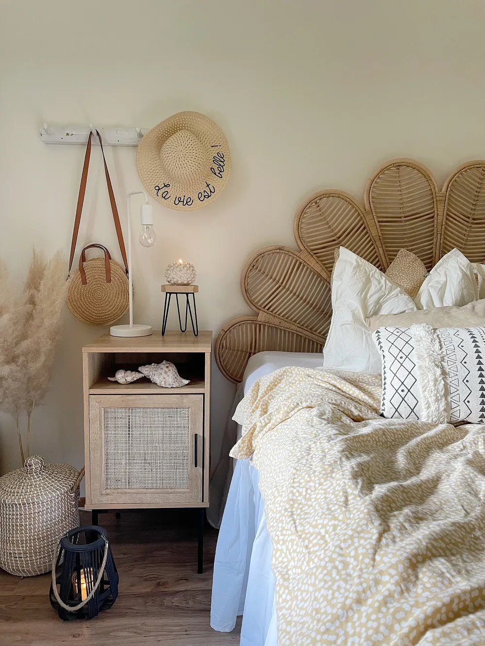 PASCO パスコ ナイトテーブル ラタン扉付き ウィッカーフロント ライトブラウン メタル脚