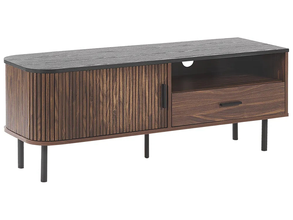 JOSE テレビボード ダークブラウン レトロ調 スライド扉 テレビ台 引き出し・配線収納付き ～54型対応