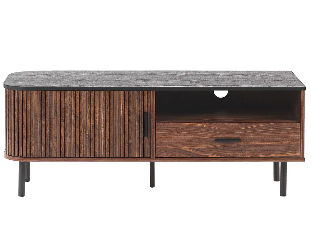 JOSE テレビボード ダークブラウン レトロ調 スライド扉 テレビ台 引き出し・配線収納付き ～54型対応