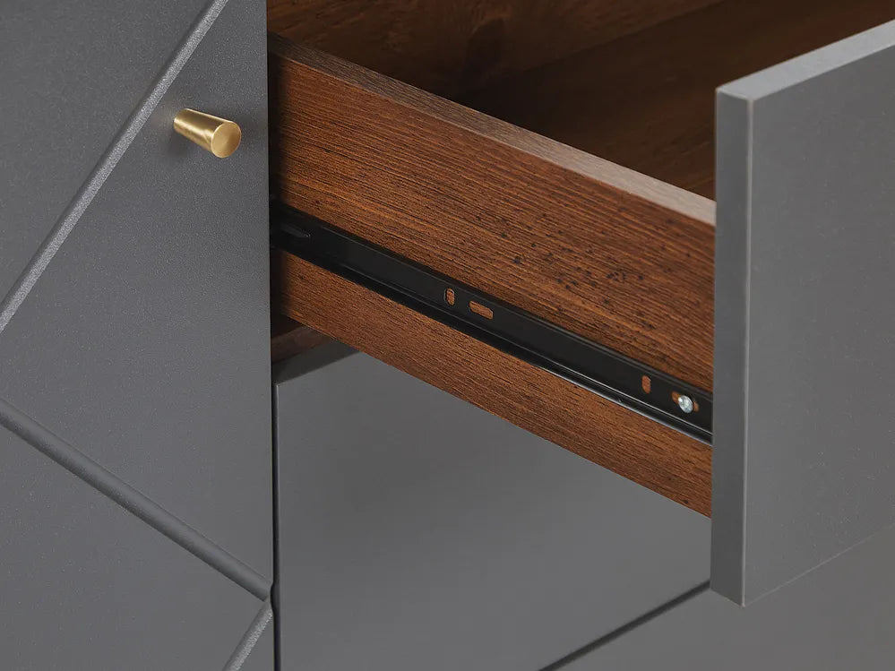 モダン ハイボード サイドボード キャビネット グレー／ブラック 120cm グラム調デザイン