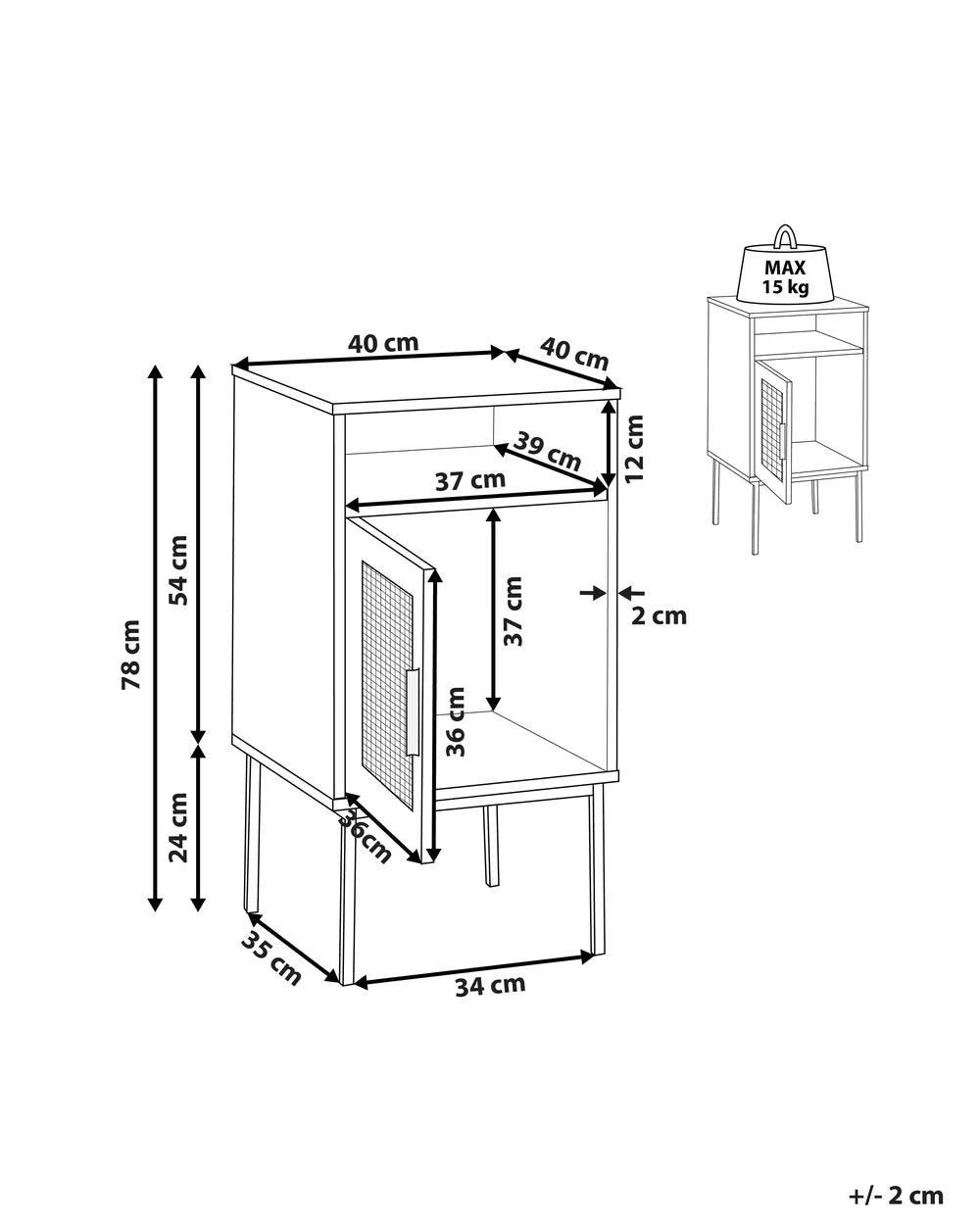 PASCO パスコ ナイトテーブル ラタン扉付き ウィッカーフロント ライトブラウン メタル脚