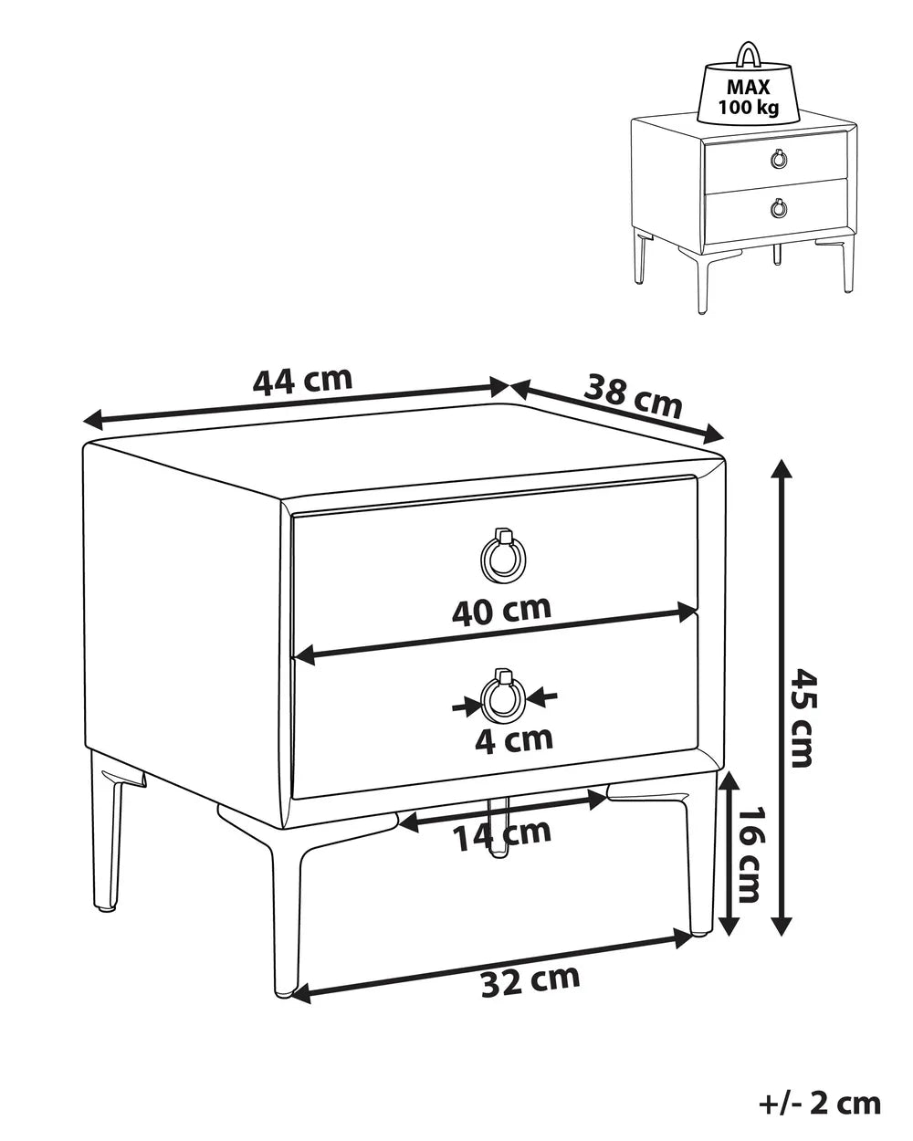 SEZANNE セザンヌ ナイトテーブル 2引き出し ベルベット張り グレー メタル脚