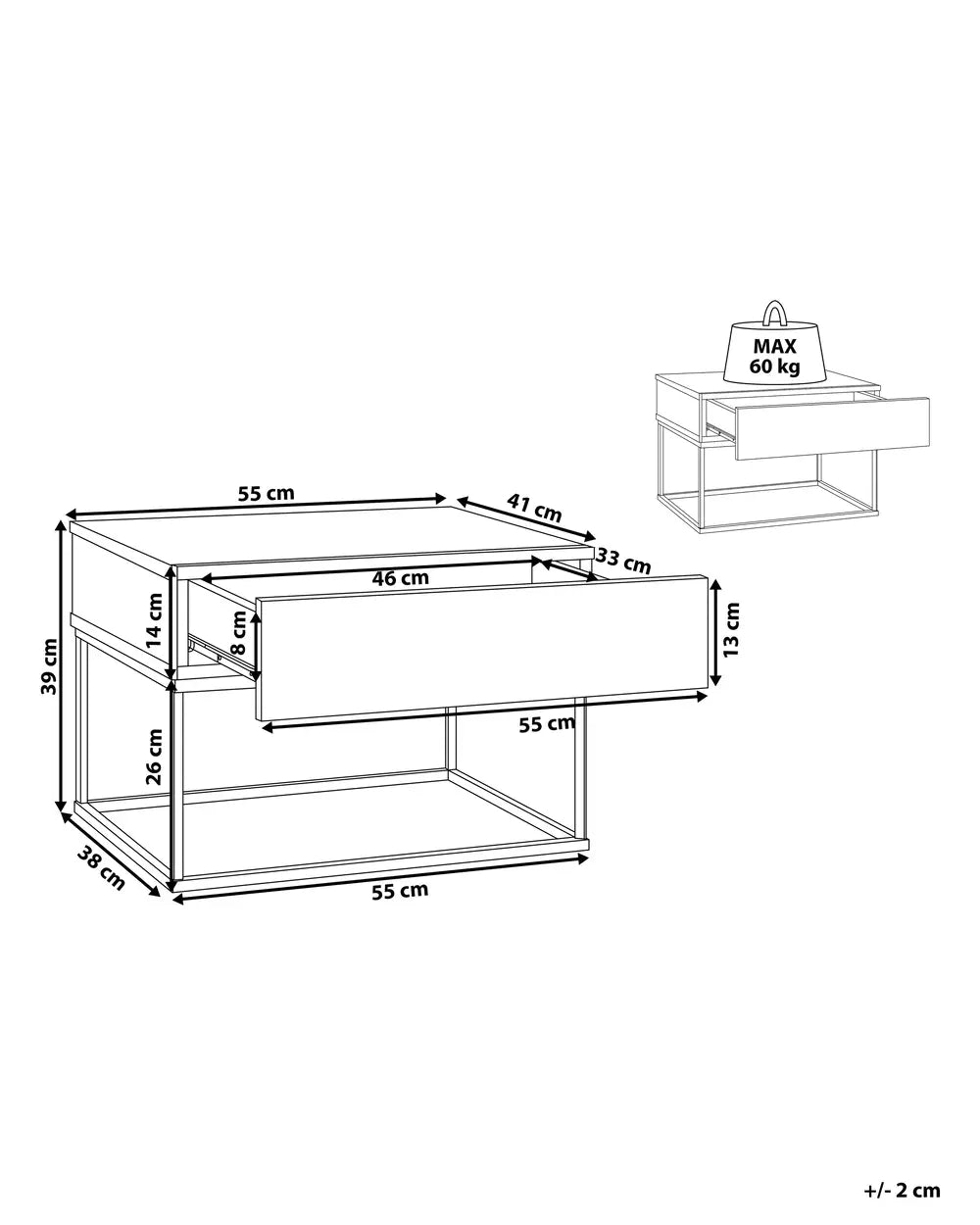 CAIRO カイロ ナイトテーブル 1引き出し インダストリアル コンクリート調 ライトブラウン メタルフレーム
