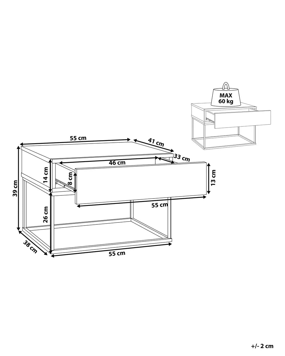 CAIRO カイロ ナイトテーブル 1引き出し インダストリアル コンクリート調 ライトグレー メタルフレーム