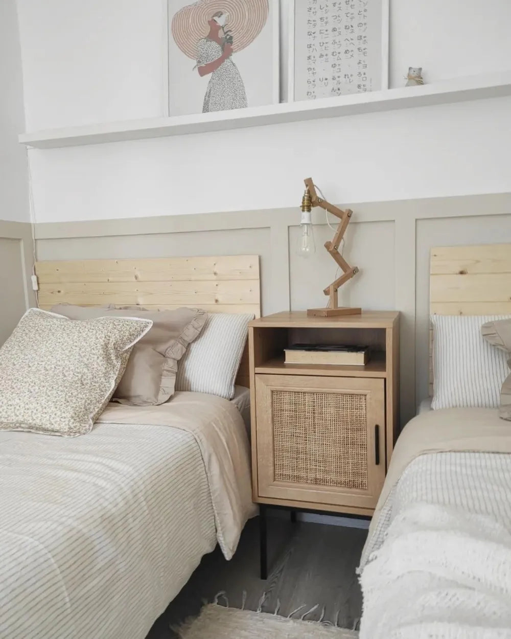 PASCO パスコ ナイトテーブル ラタン扉付き ウィッカーフロント ライトブラウン メタル脚