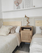 PASCO パスコ ナイトテーブル ラタン扉付き ウィッカーフロント ライトブラウン メタル脚