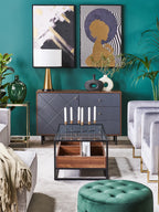 モダン ハイボード サイドボード キャビネット グレー／ブラック 120cm グラム調デザイン