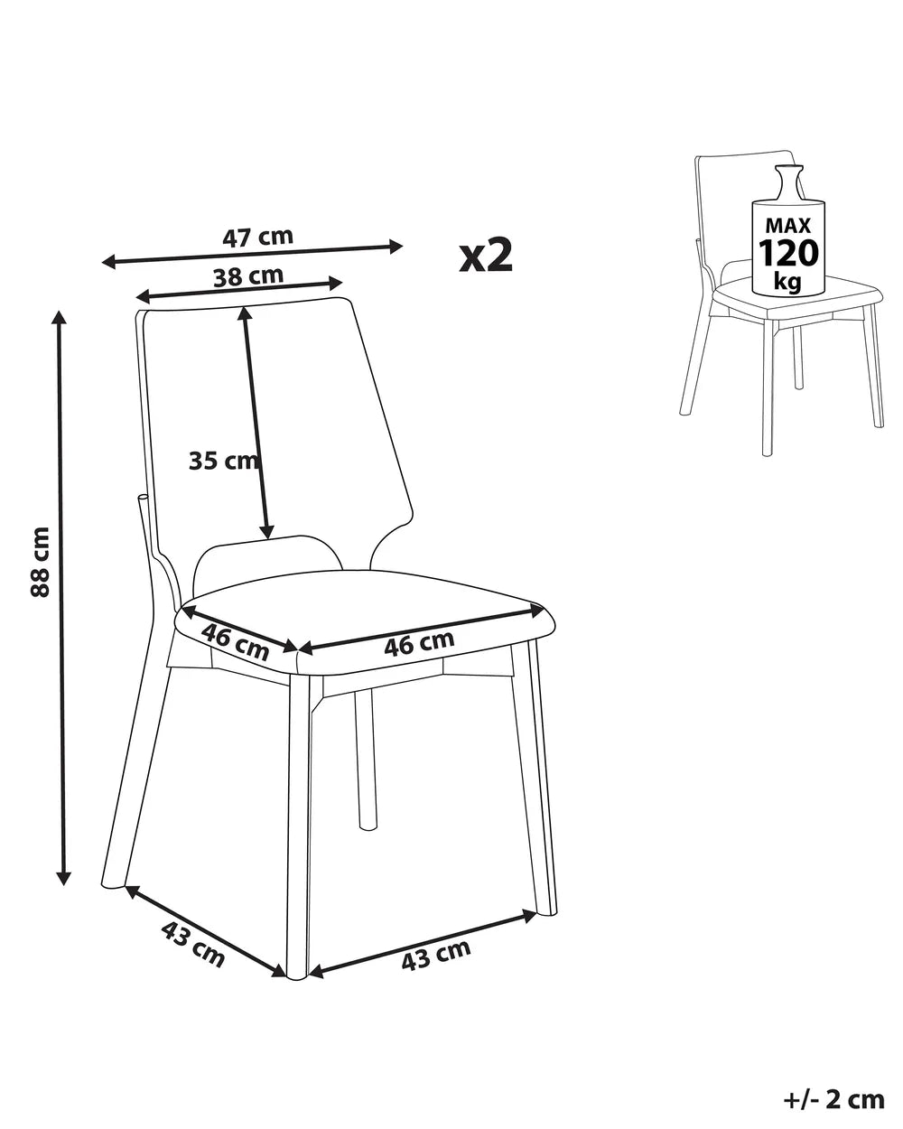 ABEE 木製ダイニングチェア 2脚セット（ライトブラウン）