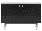 ADANTE ハイボードキャビネット ブラック 2枚扉 幾何学模様前板 メタル脚 120×40×82cm