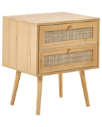 Perote ペローテ ナイトテーブル 2引き出し ラタン前面 ライトブラウン