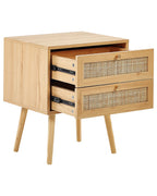 Perote ペローテ ナイトテーブル 2引き出し ラタン前面 ライトブラウン